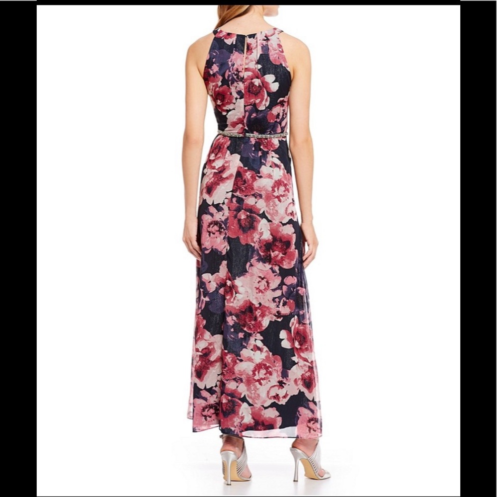 SLNY High-Neck Chiffon A-Line Navy/multi,NWT - Picture 4 of 6
